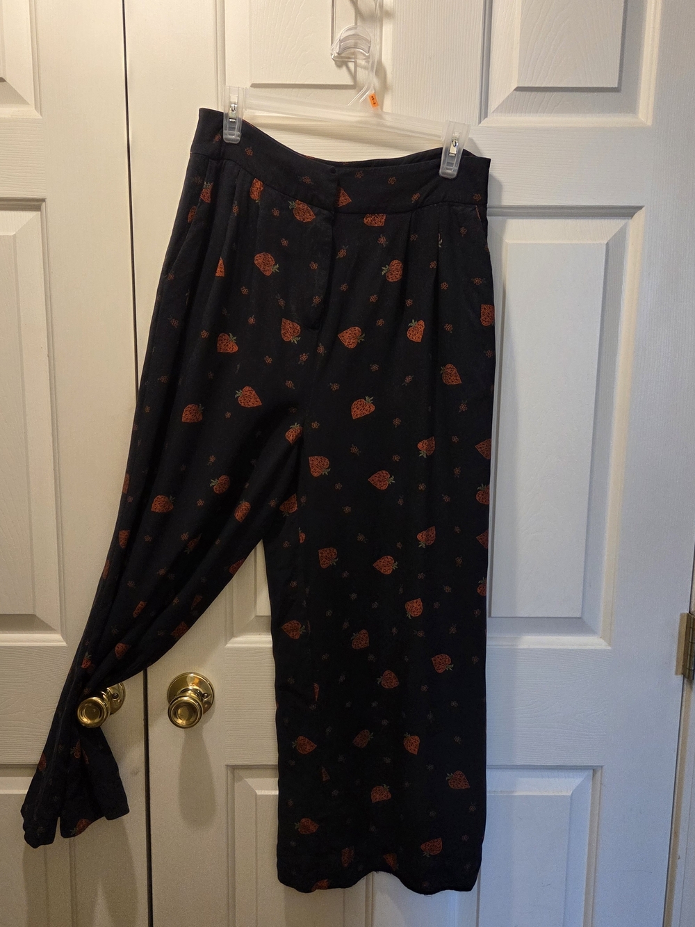 FARM Rio Black Wide-Leg Pants with Orange Strawberry Print
